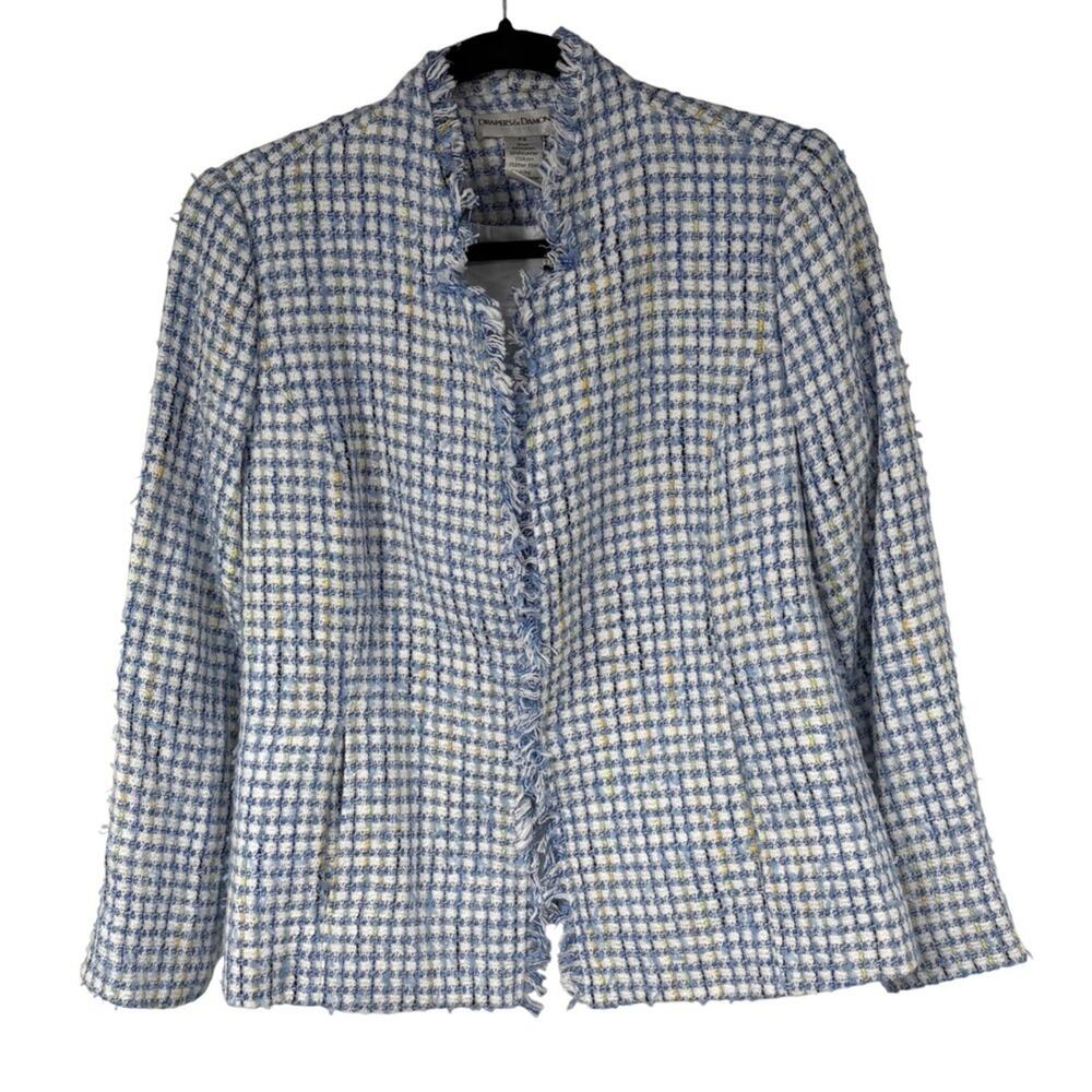 Drapers & Damons Blue White Tweed Clasp Closure Career Blazer SP Womens